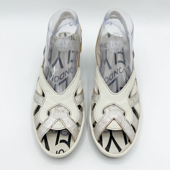 FLY London  Pearl/Off-White Cool/Mousse 39 (US Women's 8.5) Wedge Comfort Sandal - Picture 5 of 16